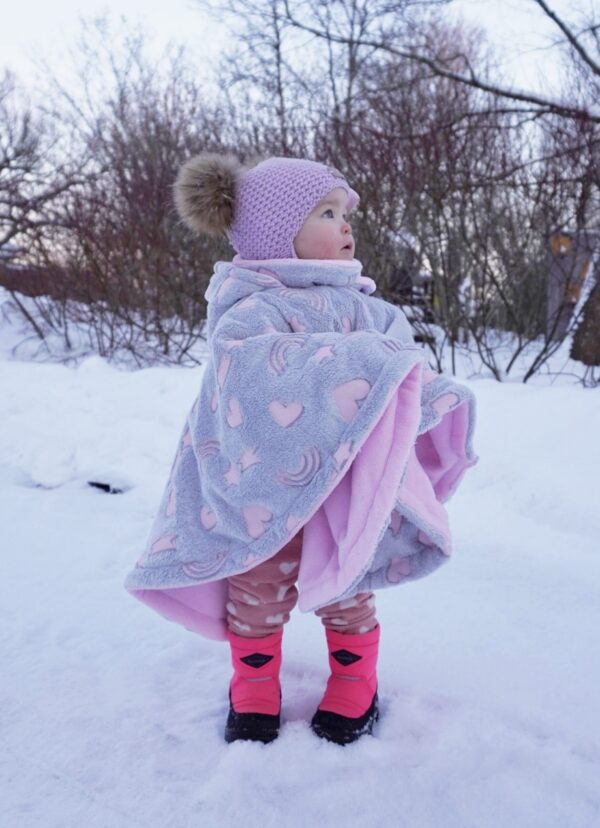 Südamete- ja tähtedega hall autosõidu poncho lapsele vanuses 1-3 aastat